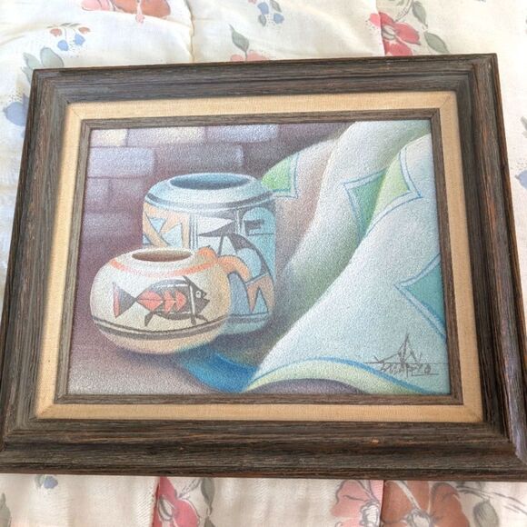 Vintage 90s Myung Mario Jung Sand Painting‎ Pueblo Native American Pottery - Picture 1 of 10